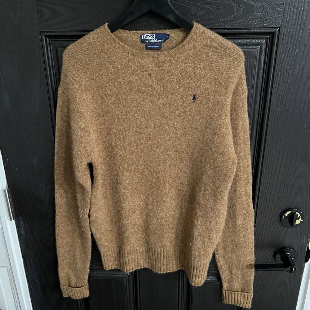 Vintage Polo Ralph Lauren Men’s Lambswool Crewneck Sweater Size L Brown